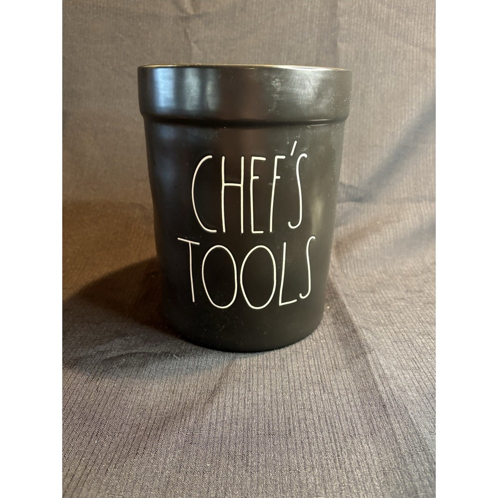 Rae Dunn Black Chef's Tools Utensil Holder Ceramic Kitchen Crock Round